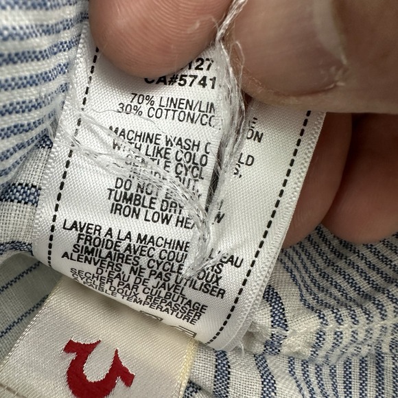 True Religion Men's Linen Cotton Shirt XXL White Blue Striped 2XL‎ Long Sleeve - Picture 9 of 13